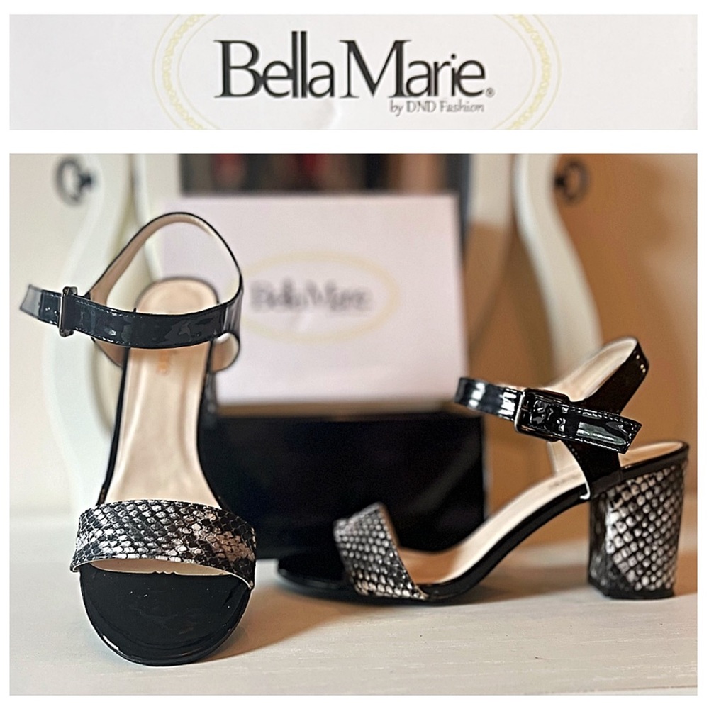 ANIMAL PRINT Women’s SANDALS 7.5 Faux Leather & Snakeskin BLOCK HEEL Bella Marie